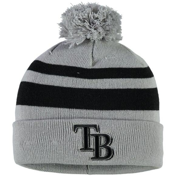 New Era MLB Tampa Bay Rays New Era Gray/Black Rebound Cuffed Knit Hat with Pom - Picture 1 of 6